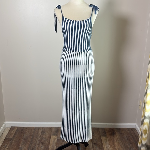 Zara Limited Edition Dress Italian Yard Stretch Knit Stripe Blue White Size M - Picture 3 of 13